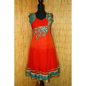 SMALL Indian FESTIVAL Dress Embroider Beaded Bollywood‎ Boho RED TEAL BLUE Bling